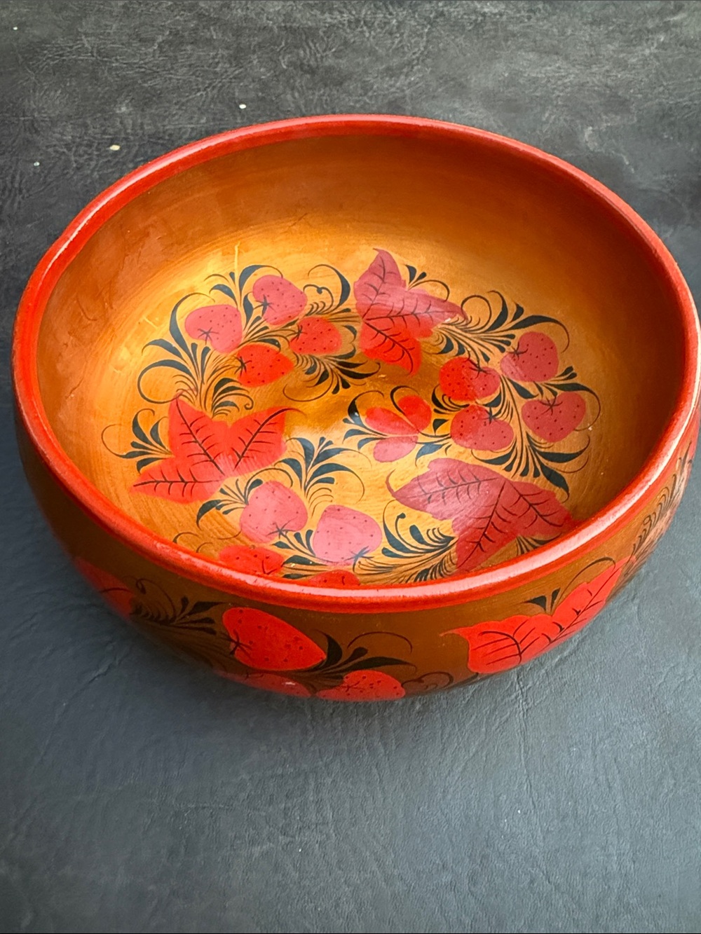 MEXICANA Red and Gold Hand-Painted  Bowl wood